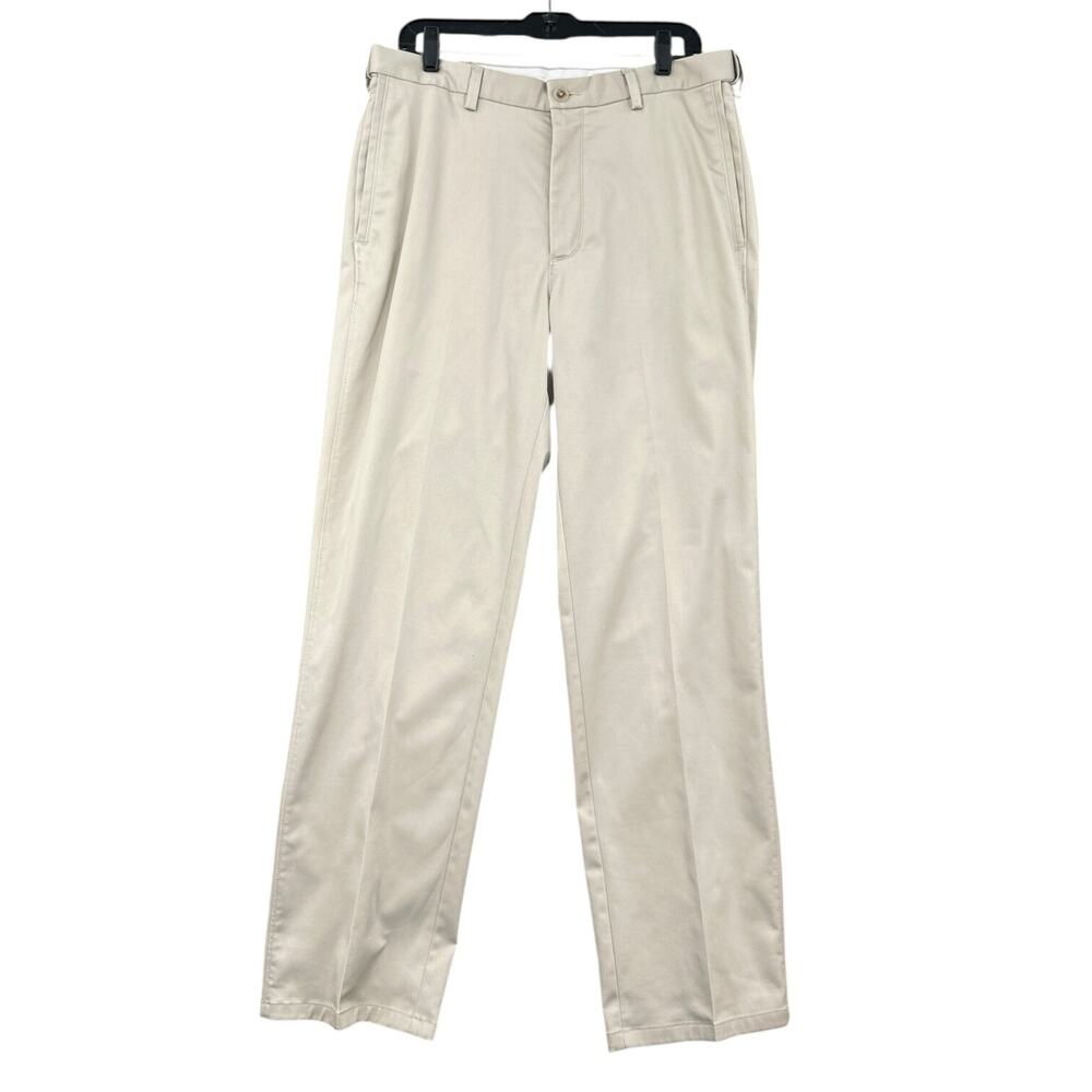 Haggar H26 Beige Belt Loops Button Slash Pockets Chinos Pants Size 34‎ x 32